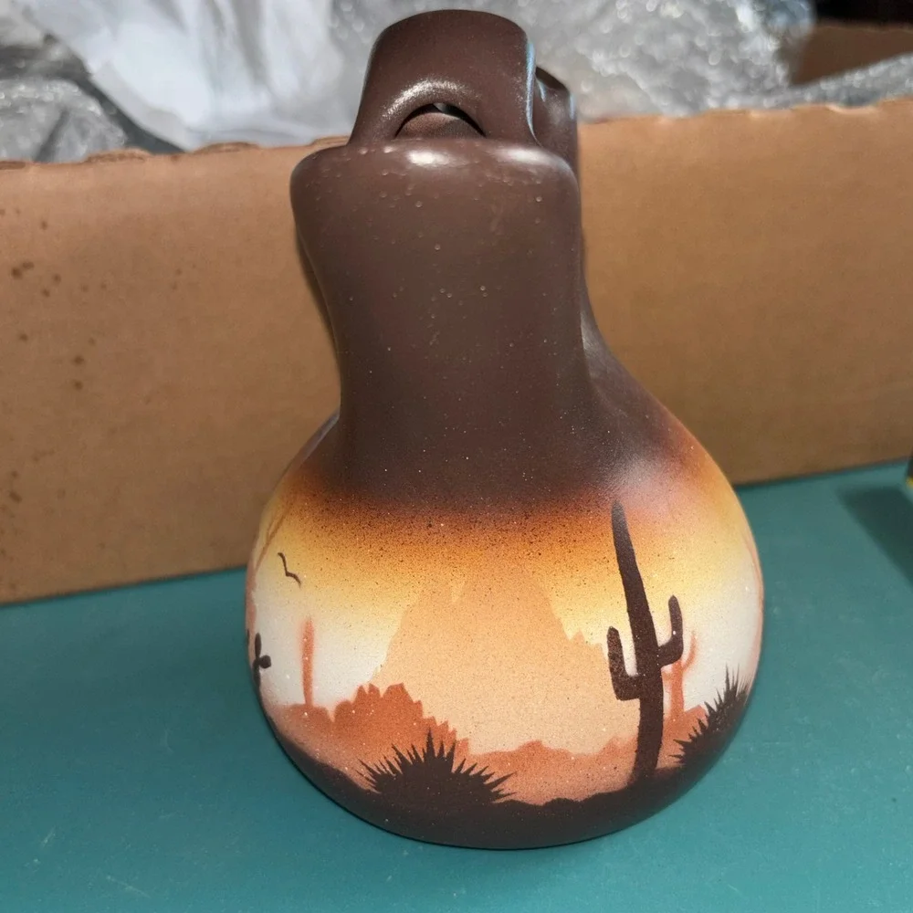 Native American Style Pottery Wedding Vase Southwestern Desert Scene Coyote Moon